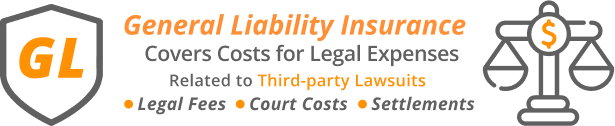General Liability Insurance covers cost for legal expenses related to third party lawsuits legal fees court costs settlements